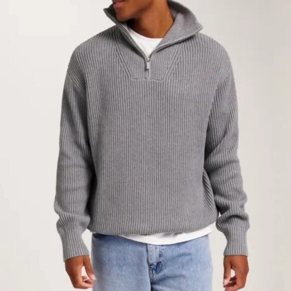 SELECTED HOMME 1/4 zip knit gray sweater large LIKE NEW!!! - Picture 1 of 3